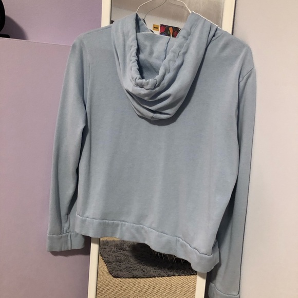 PINK light blue bedazzled logo semi-cropped hoodie size large fits like a medium - Picture 3 of 3